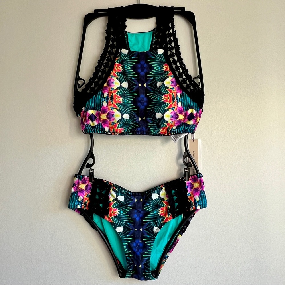 NWT Nanette Lepore Crochet Habanera Bikini Swimsuit Two Piece Tropical Small